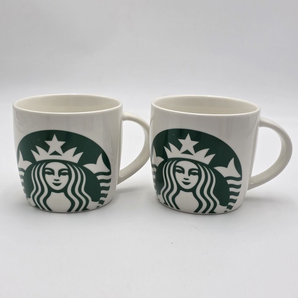 Starbucks 2017 Classic Green Mermaid Logo White Coffee Mug 14oz Cup Tea Set of 2